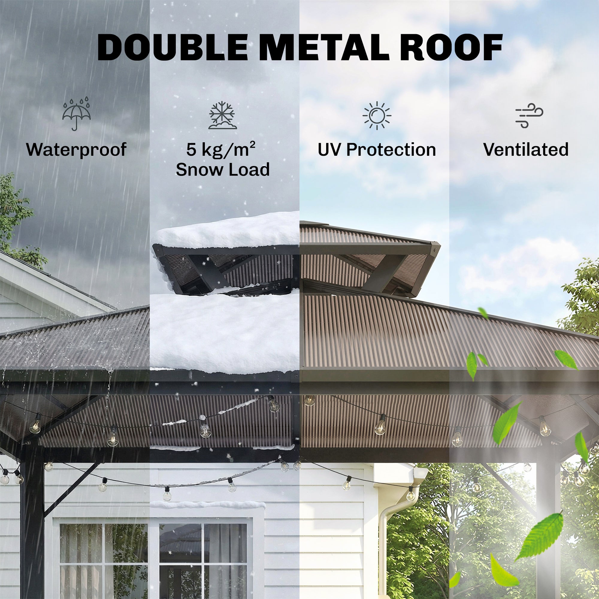 Outsunny 2.5 x 1.5 m Hardtop Grill Gazebo with Double Roof, Aluminium Outdoor BBQ Gazebo Shelter with 2 Side Shelves, Brown