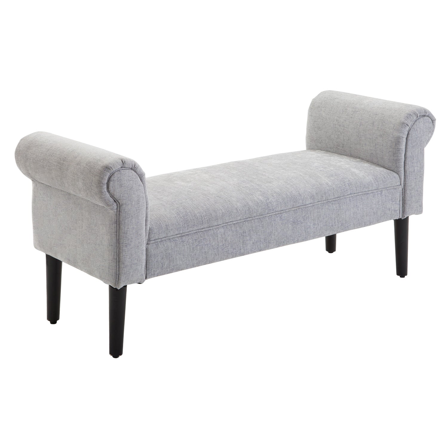 HOMCOM Bed End Bench, Window Seat, Linen Chaise Lounge Sofa with Arm and Wooden Legs for Bedroom, Living Room, Grey