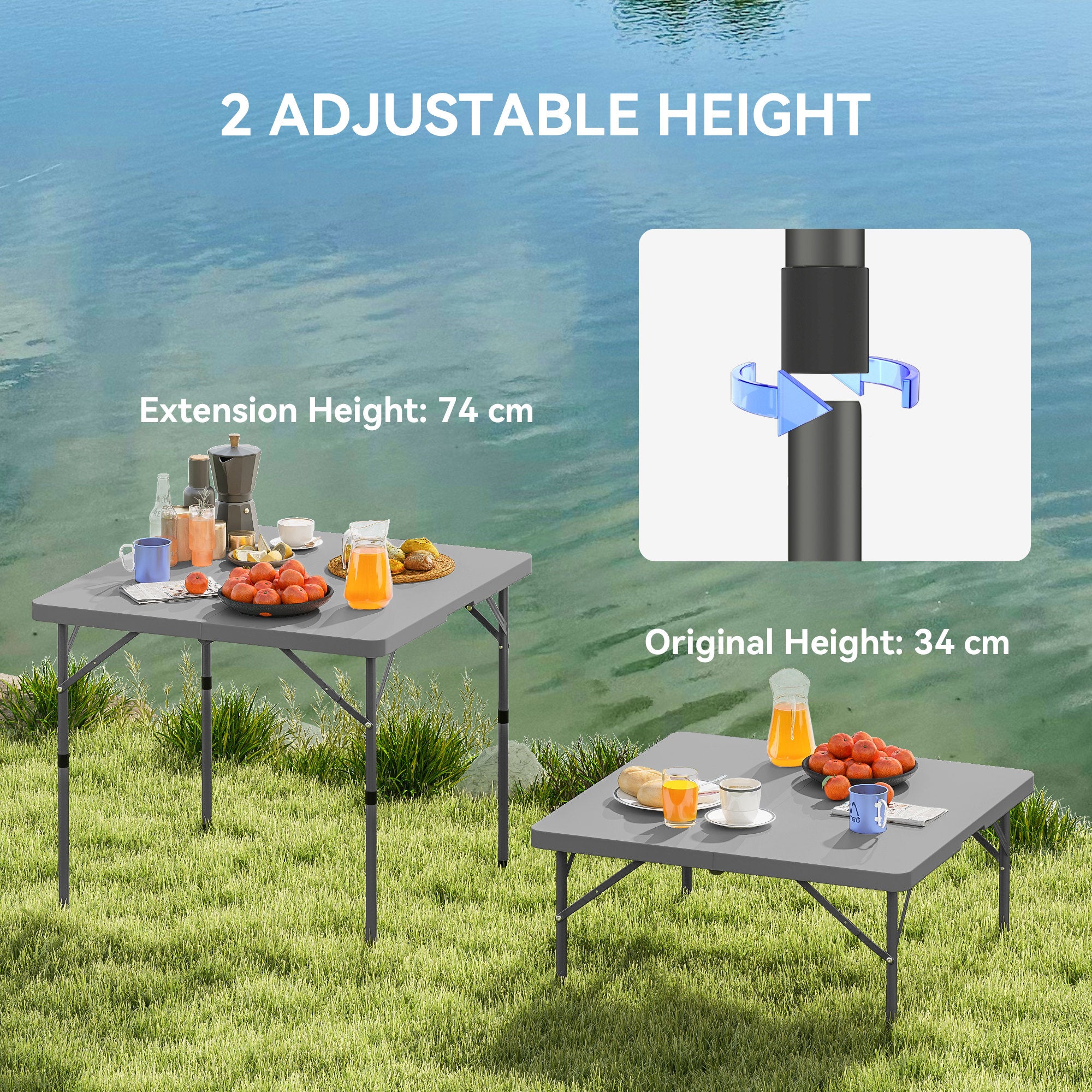 Outsunny 34/74cm Folding Camping Table, with Handle - Grey