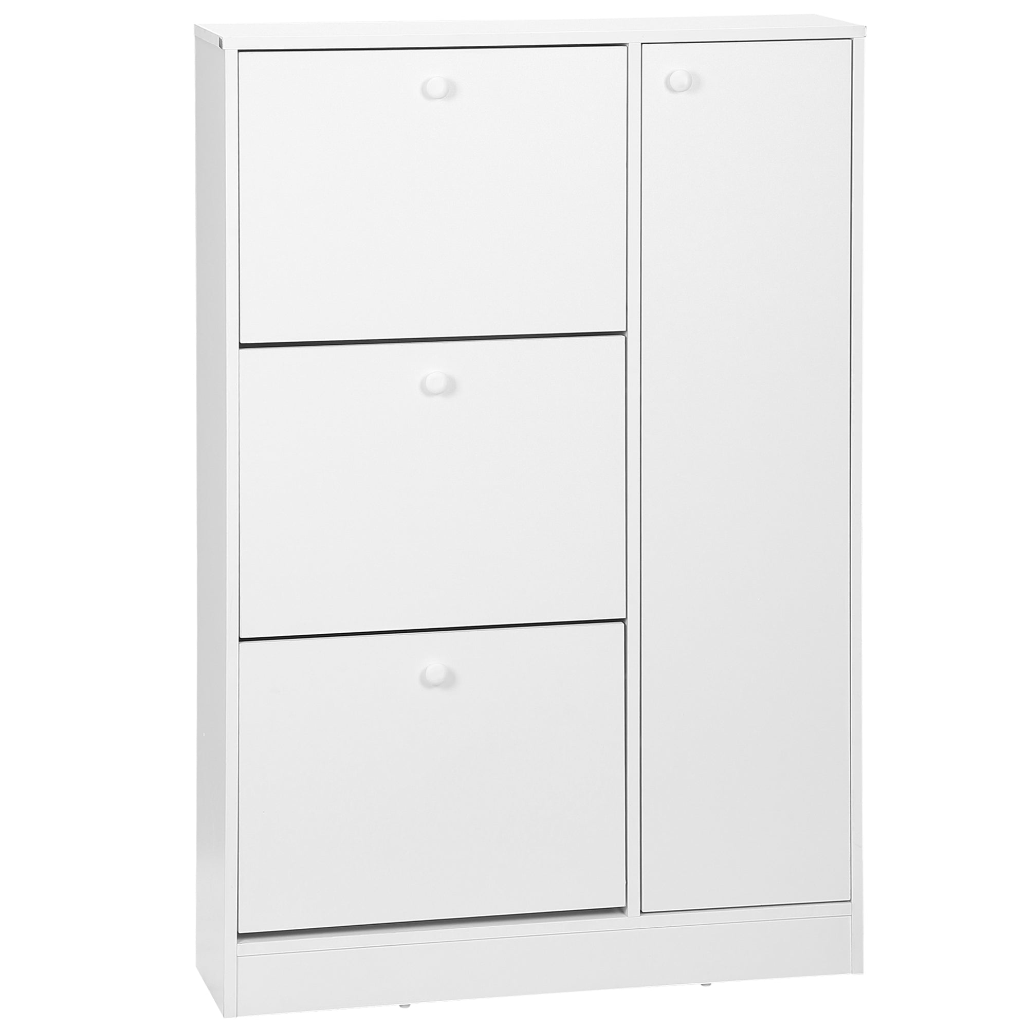 HOMCOM Shoe Cabinet with 3 Flip Drawers, Narrow Shoe Storage Cabinet with 5-tier Cupboard and Adjustable Dividers for Hallway, Entryway, White