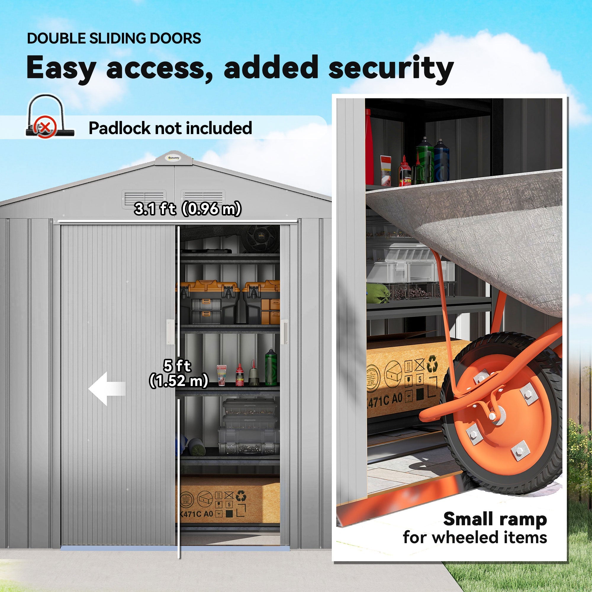 Outsunny 7 x 4ft Lockable Metal Garden Tool Storage Shed Storage - Light Grey