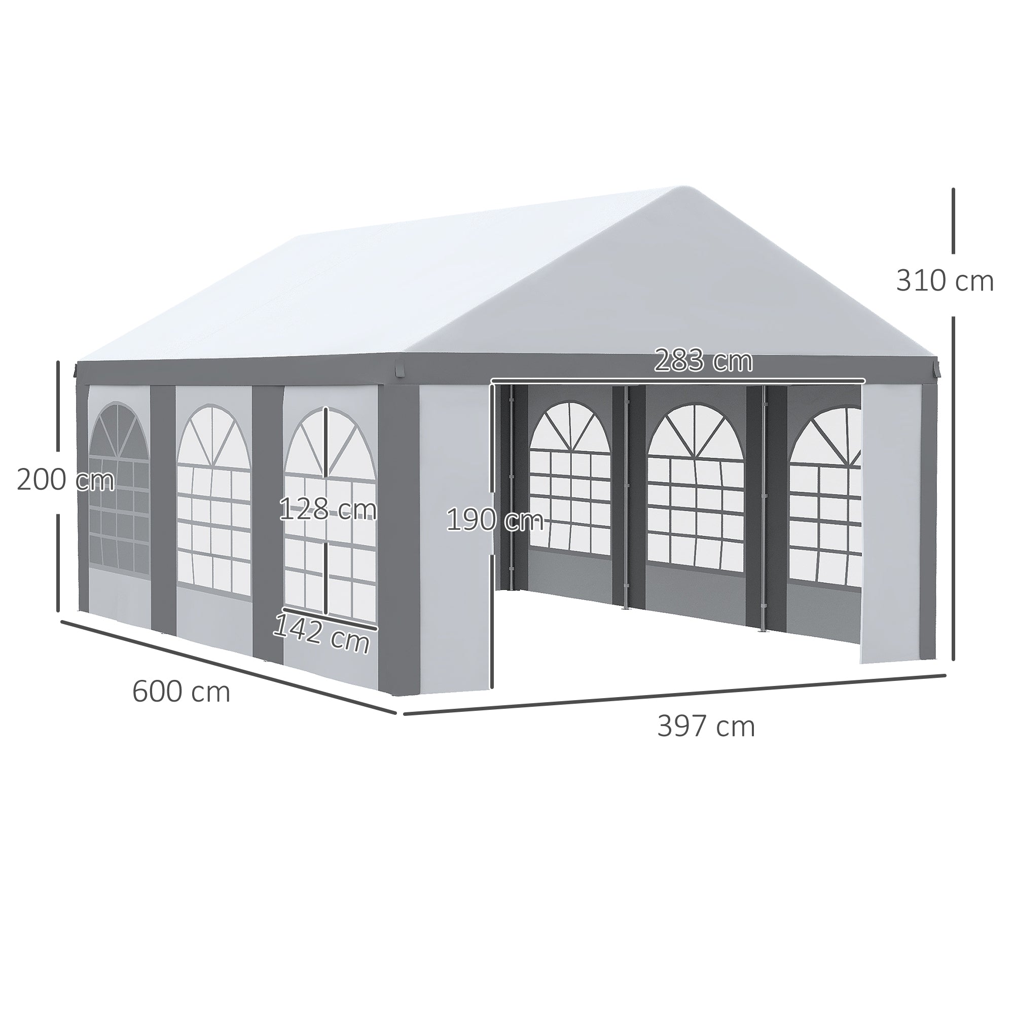 Outsunny 6m x 4m Marquee Gazebo with Sides, Level 5 Wind Protection & Waterproof, Light Grey