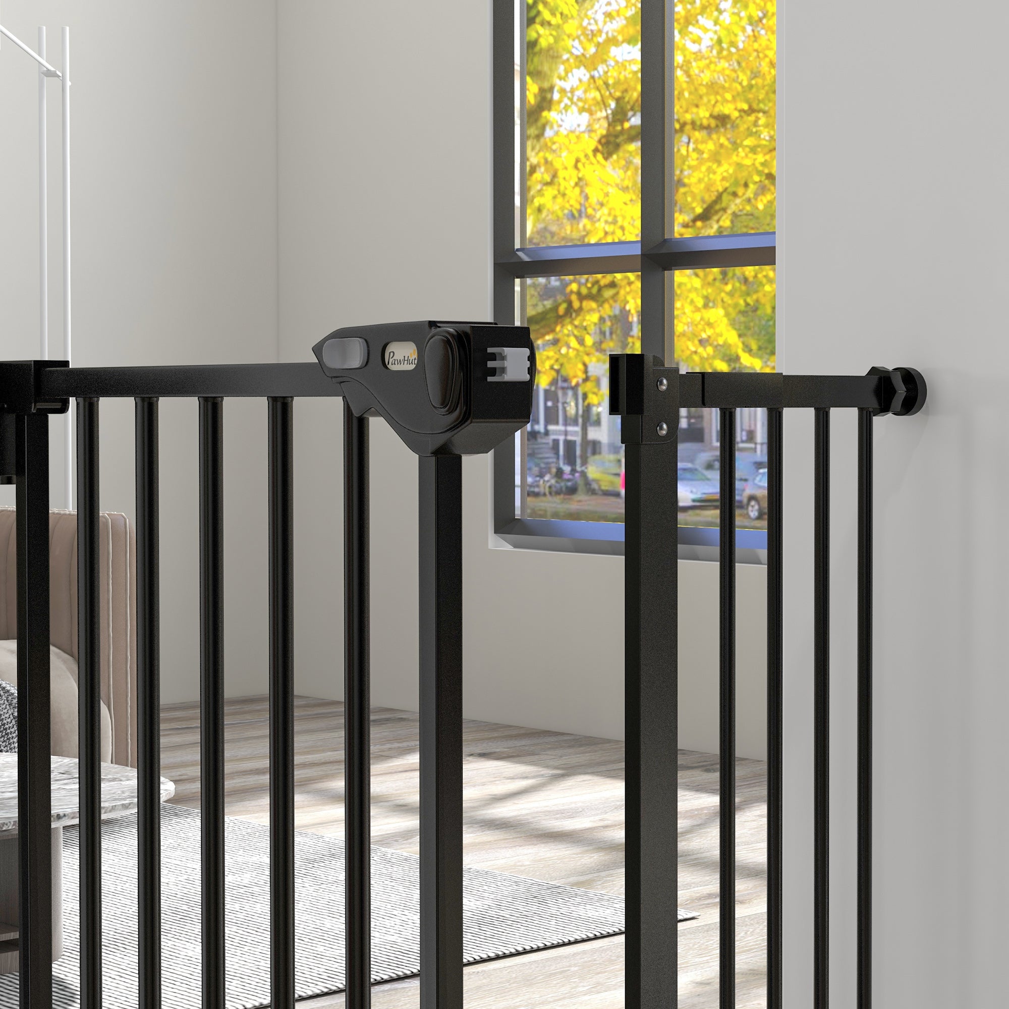 PawHut Adjustable Safety Gate w/ One Extensions, Four Adjustable Screws, Black