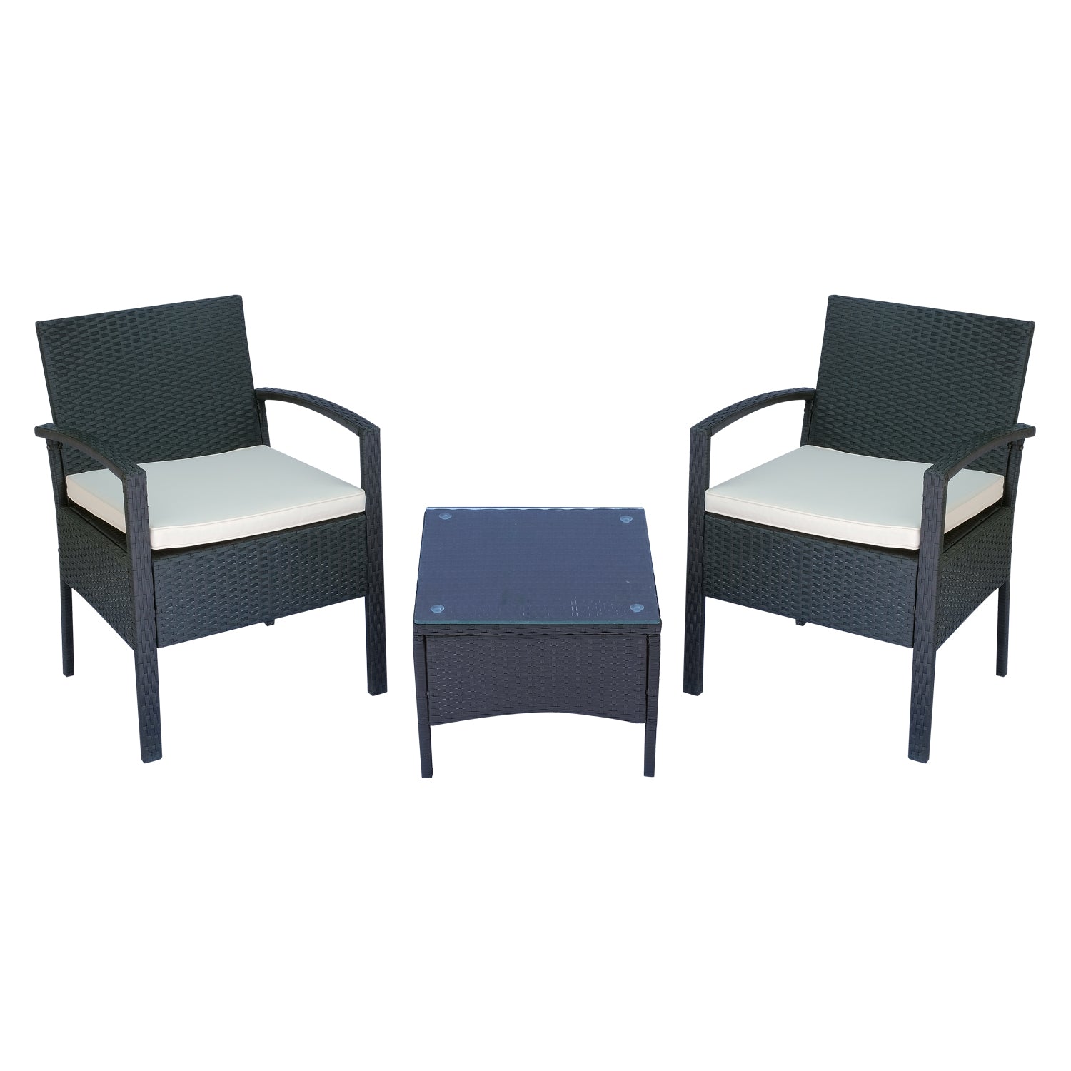 Outsunny 2 Seater Rattan Bistro Set, Steel-Black