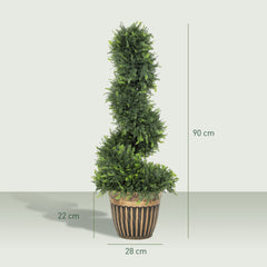 HOMCOM Set of 2 Artificial Plants, Topiary Spiral Boxwood Cypress Trees with Pot, for Home Indoor Outdoor Decor, 90cm
