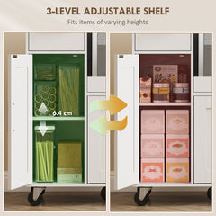 HOMCOM Rolling Kitchen Cart, Microwave Cabinet with Sliding Tray, Drawer, 3-Door Cupboards, Adjustable Shelf, White
