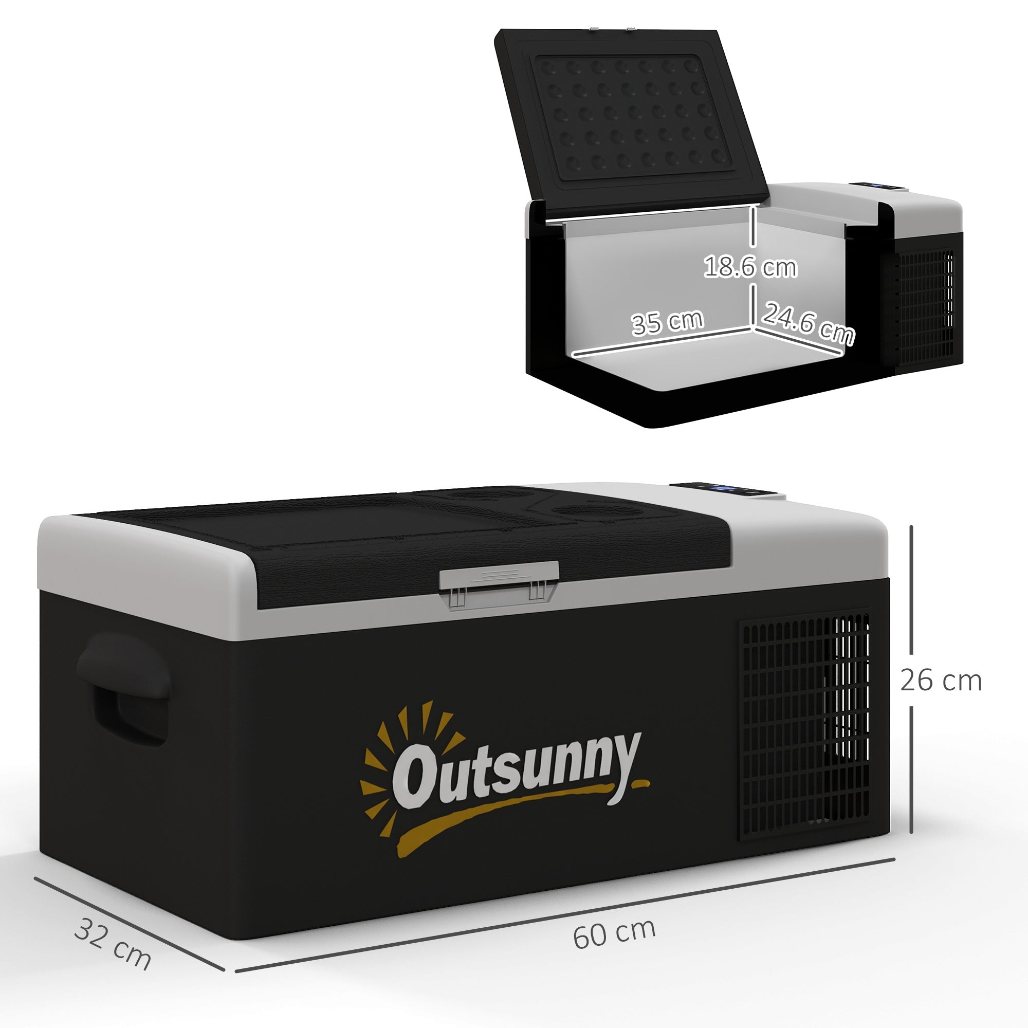 Outsunny 16L Portable Car Fridge, -20â to 10â Adjustable Temperature - Black/Grey