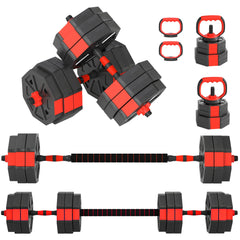 SPORTNOW 6-in-1 Adjustable Weight Dumbbells Set, Used as Kettlebell, Barbell, Dumbbell, Push-Up Stand, 30kg Free Weights Set for Men and Women Home Gym Training, Red
