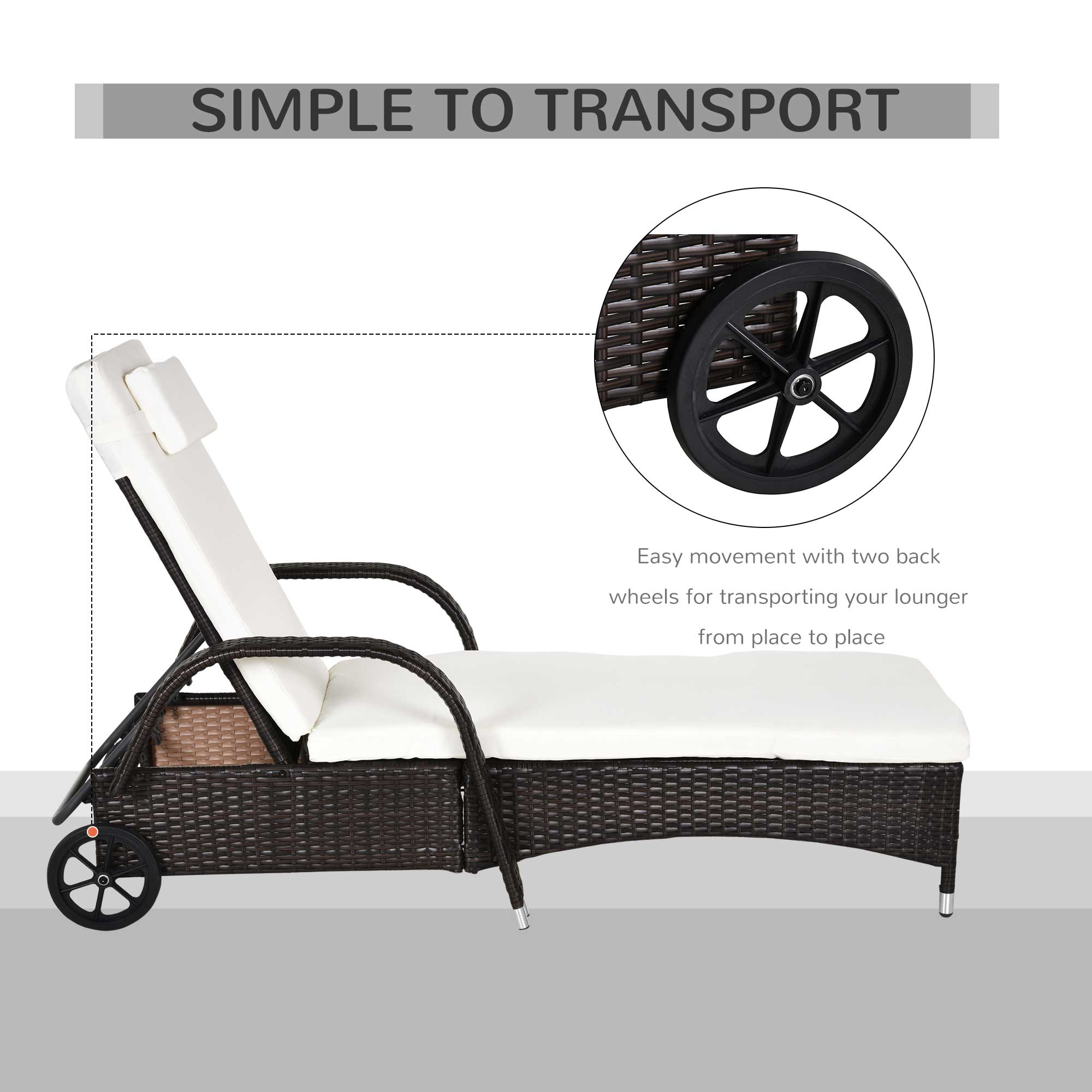 Outsunny 2PC Rattan Sun Lounger Recliner Bed Reclining Chair Patio Garden Outdoor Wicker Weave Adjustable Headrest with Fire Retardant Cushion √¢‚Ç¨‚Äú Brown