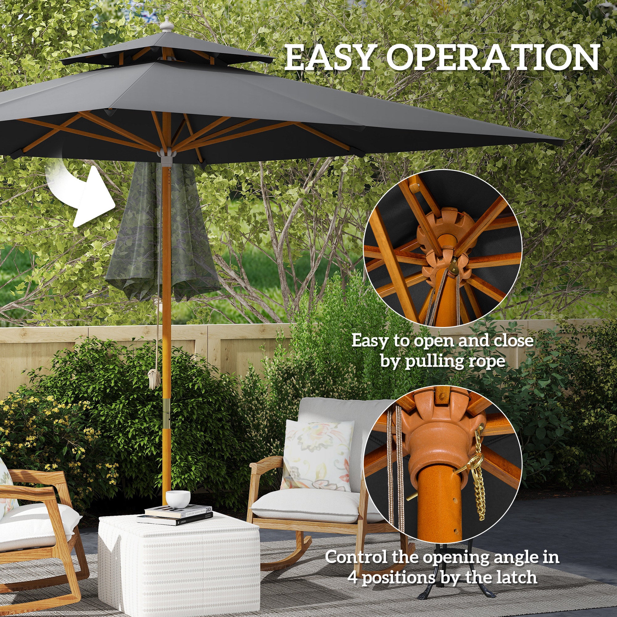 Outsunny 3 m Square Canopy Parasol - Black