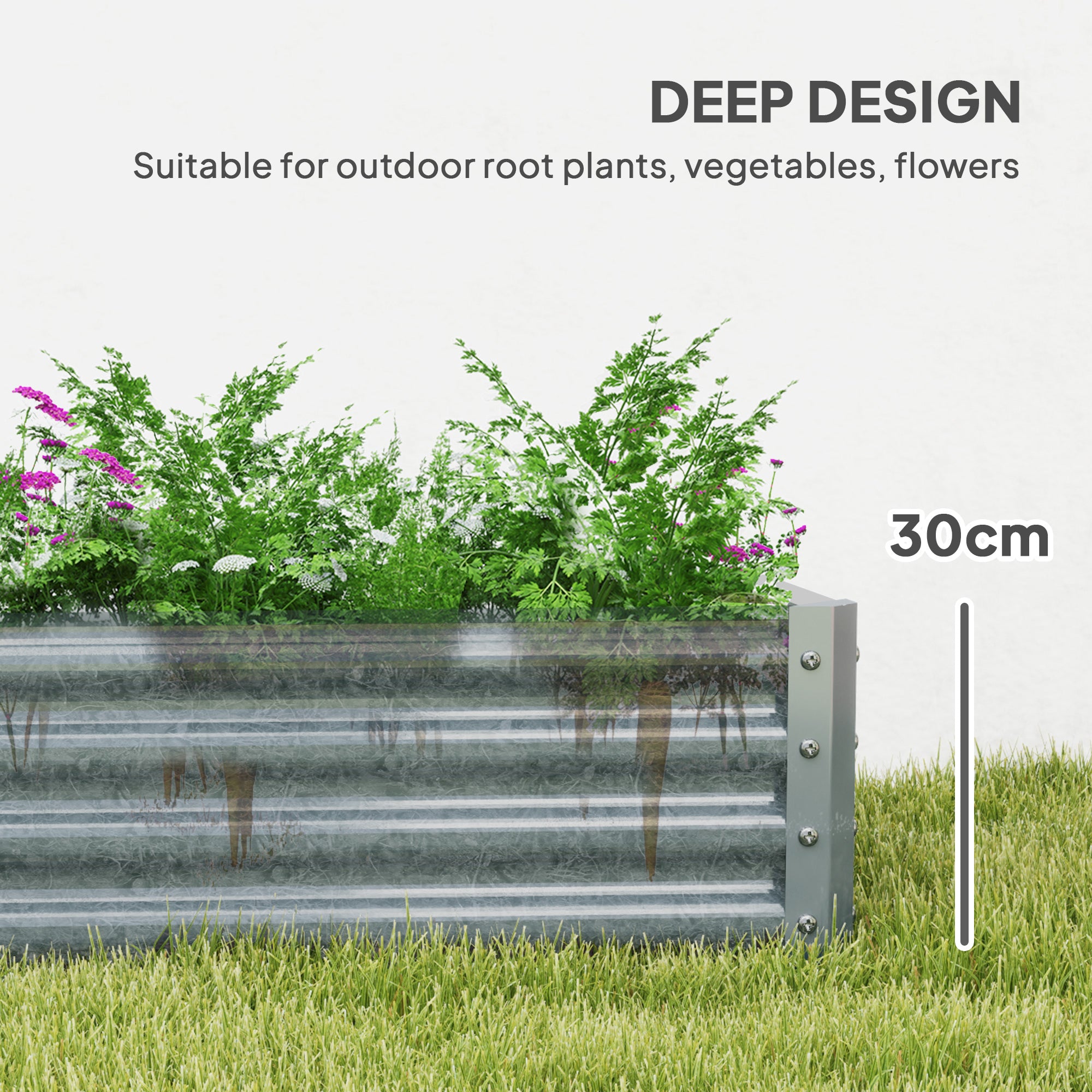 Outsunny 180 x 90cm Galvanised Steel Open Planter - Silver