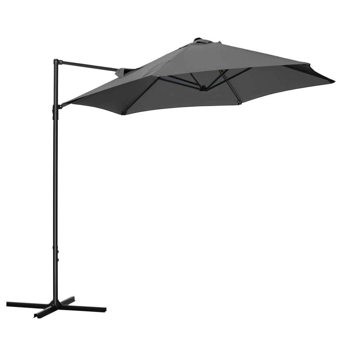 Outsunny 2.5M Garden Cantilever Parasol, Offset Roma Patio Umbrella Hanging Sun Shade Canopy Shelter with 360° Rotation and Cross Base, Dark Grey