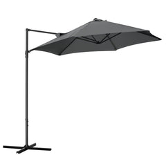 Outsunny 2.5M Garden Cantilever Parasol, Offset Roma Patio Umbrella Hanging Sun Shade Canopy Shelter with 360° Rotation and Cross Base, Dark Grey