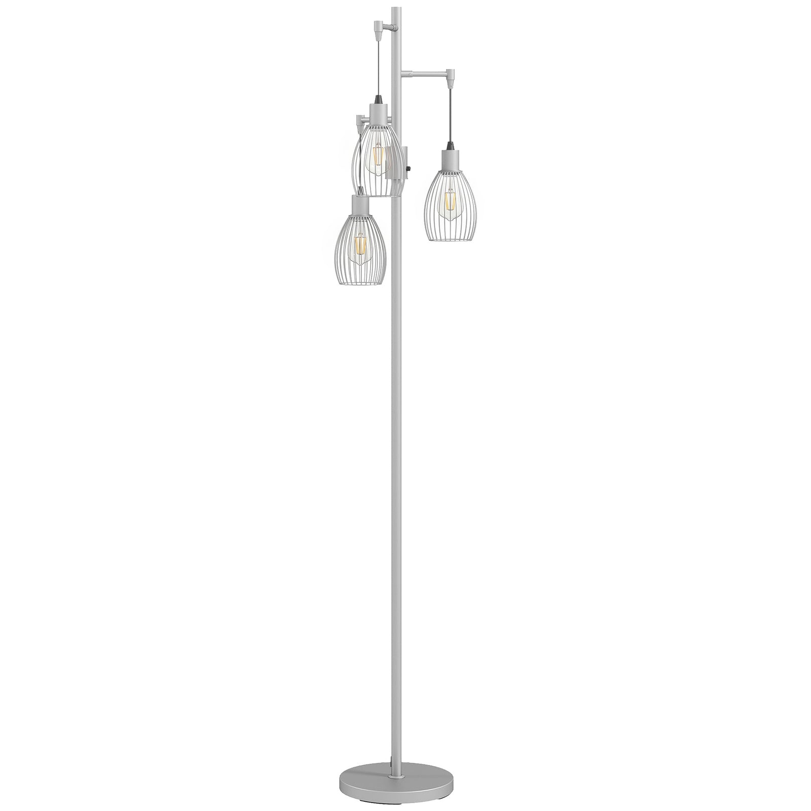 HOMCOM 170.5cm Industrial Dimmable Standing Lamp, 3-Light Floor Lamp with Steel Wire Cage Lampshades, Silver Tone