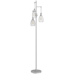 HOMCOM 170.5cm Industrial Dimmable Standing Lamp, 3-Light Floor Lamp with Steel Wire Cage Lampshades, Silver Tone