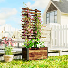 Outsunny Raised Garden Bed with Trellis, Outdoor Wooden Planter Box with Metal Corners and Wheels, Raised Bed for Garden