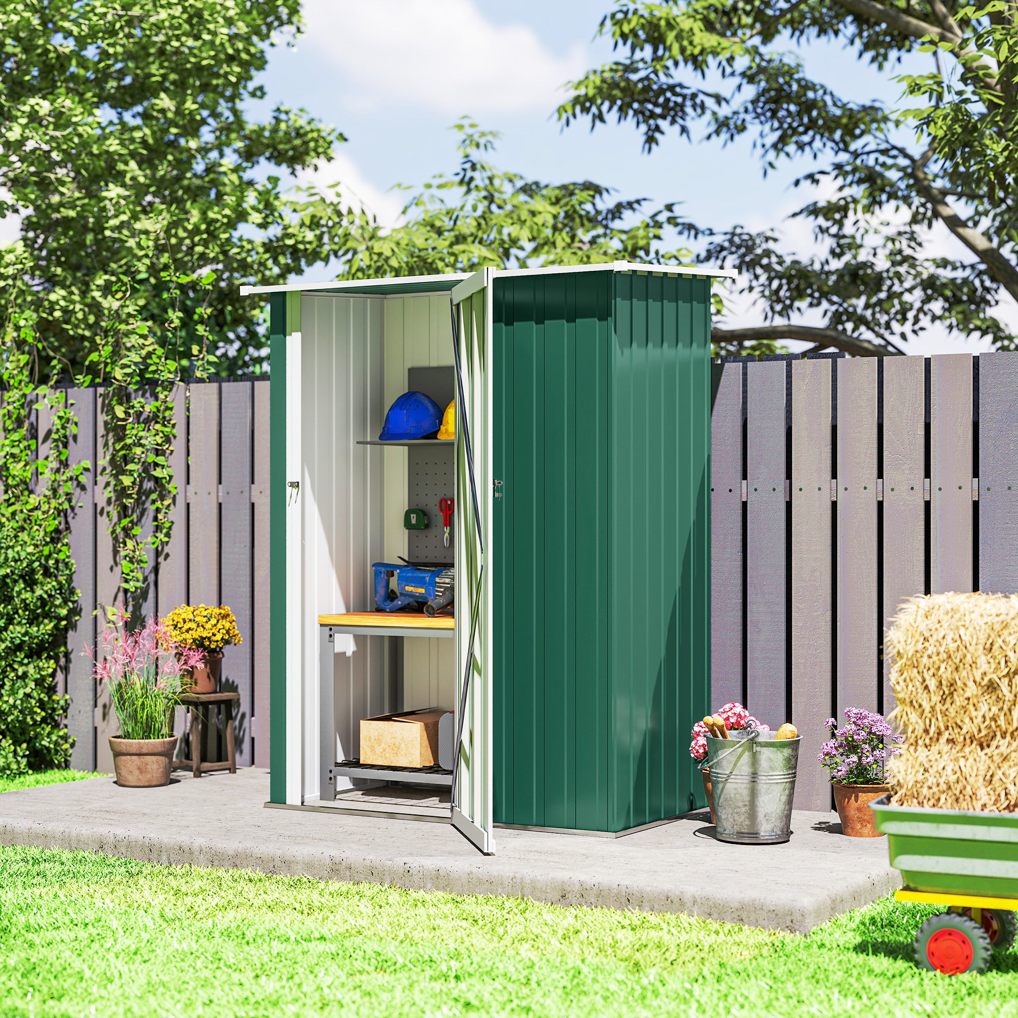 Outsunny 5ft x 3ft Metal Garden Storage Shed, Outdoor Tool Shed with Sloped Roof, Lockable Door for Tools, Equipment, Green