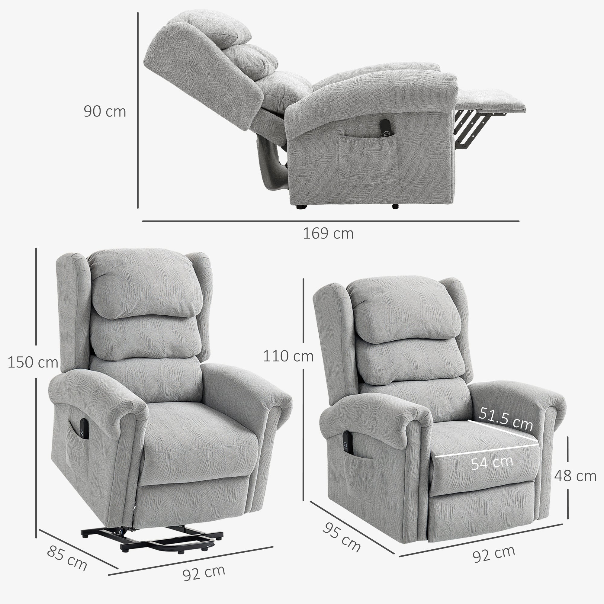 HOMCOM Velvet-Feel Electric Riser Recliner Chair - Grey