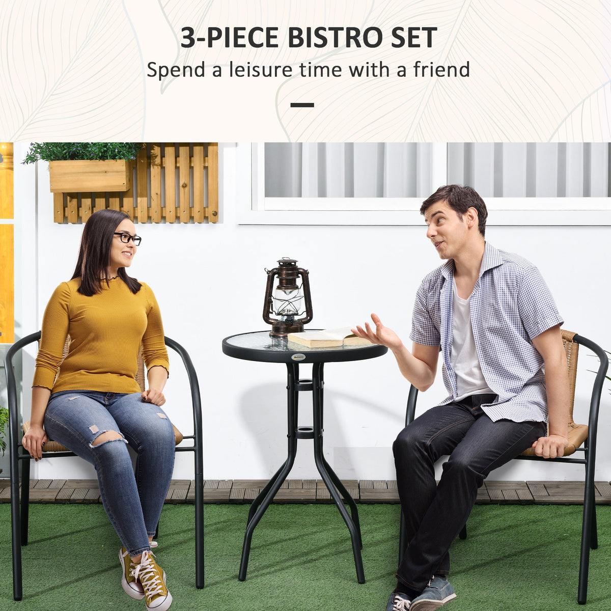 Outsunny 3 Pieces Rattan Bistro Set - Brown