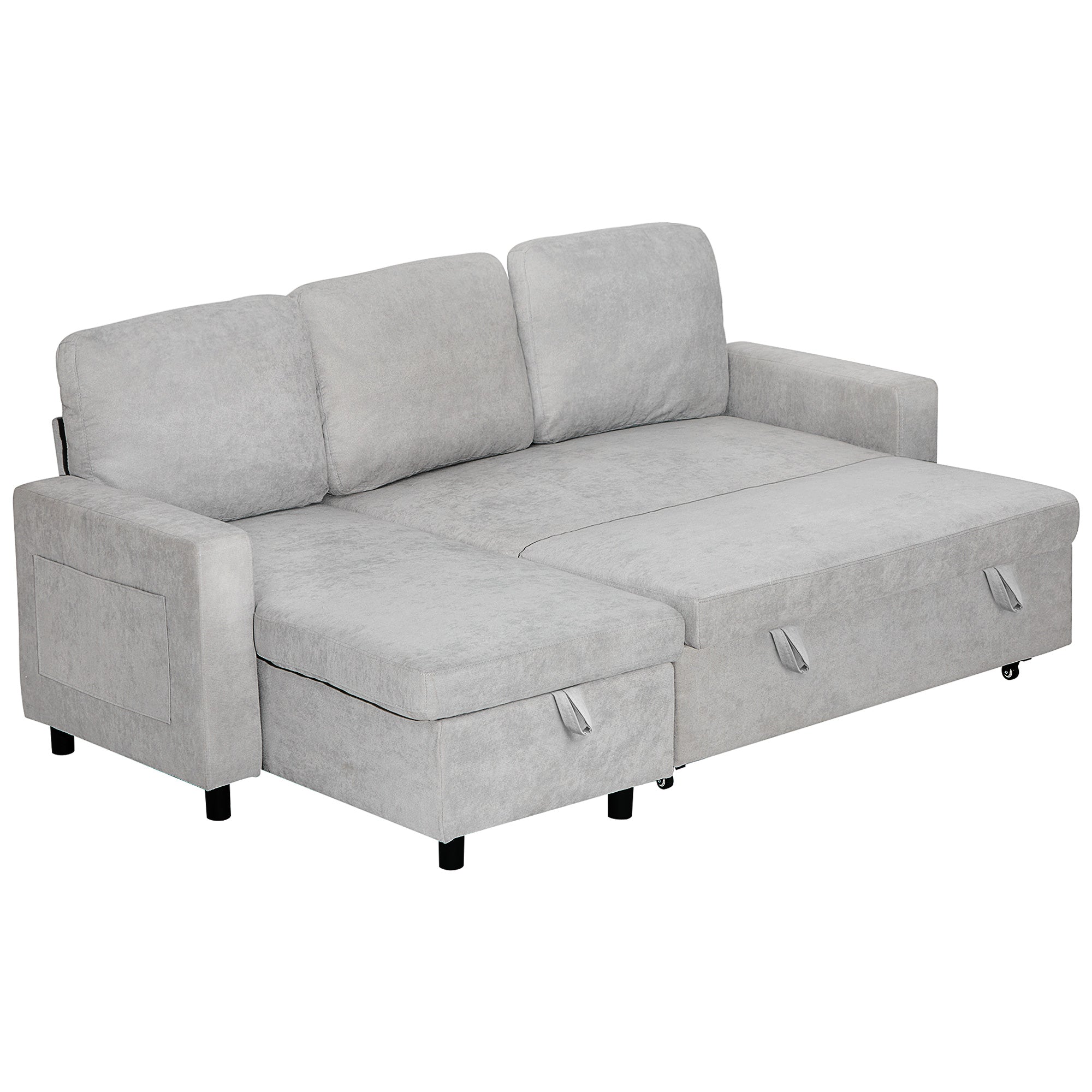 HOMCOM L Sofa Bed, with Storage - Light Grey