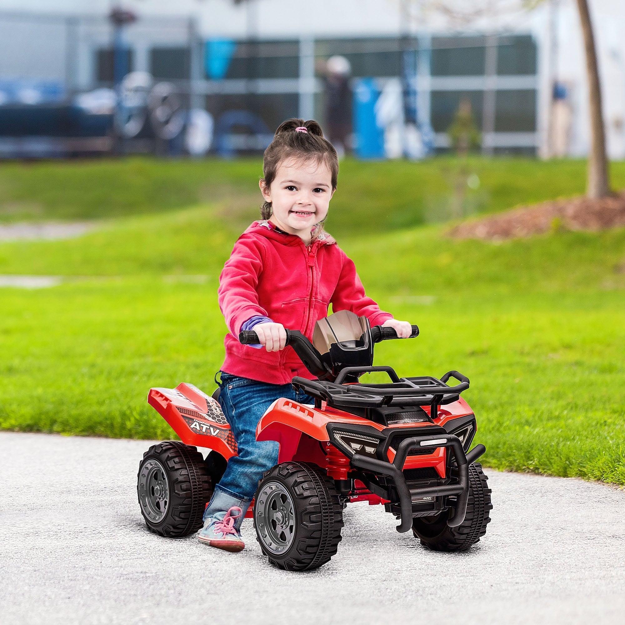 HOMCOM 6V Kids Electric Ride on Car Toddlers Quad Bike All Terrain Vehicle Toy With Music for 18-36 months Red