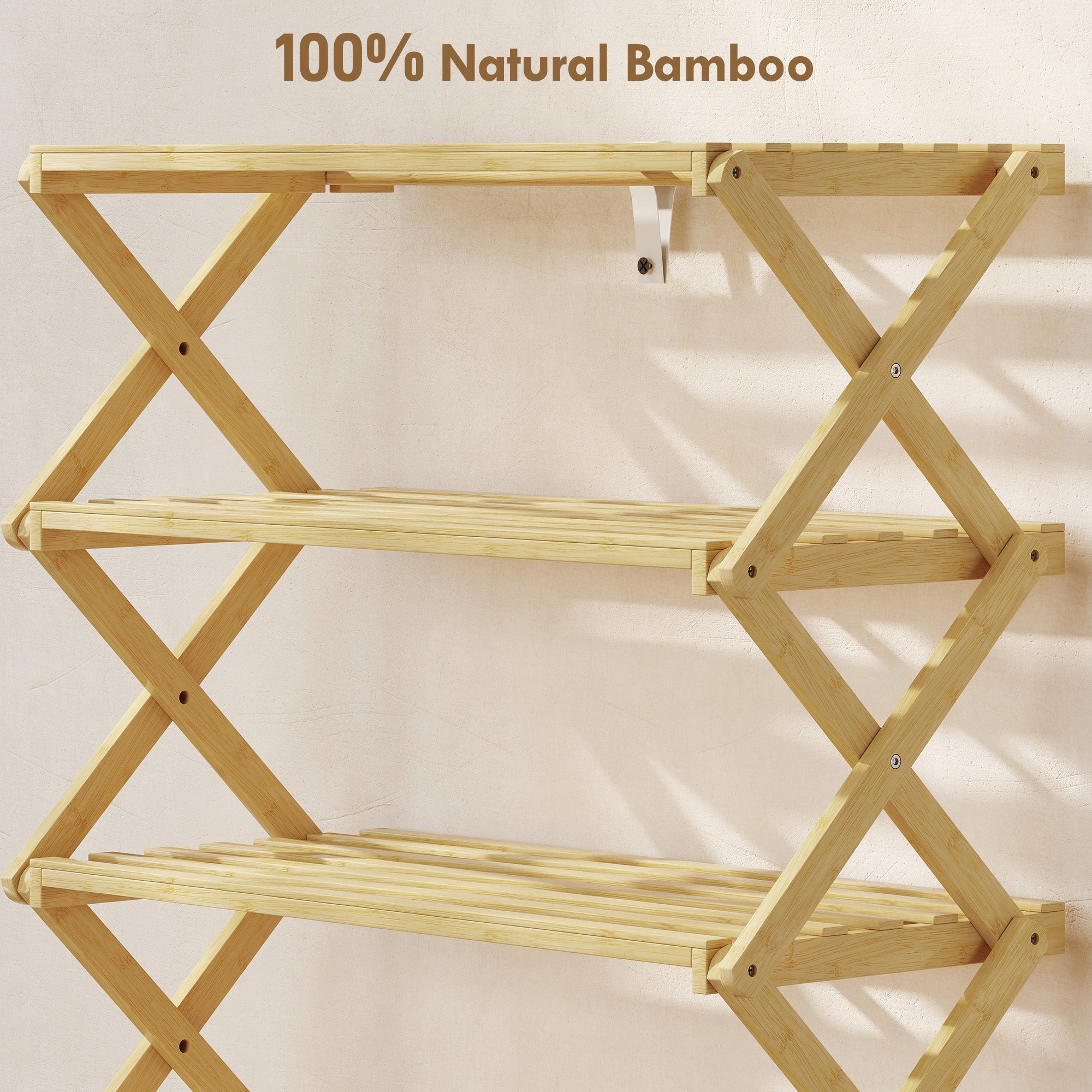 HOMCOM Four-Tier Folding Bamboo Shoe Rack - Natural Finish