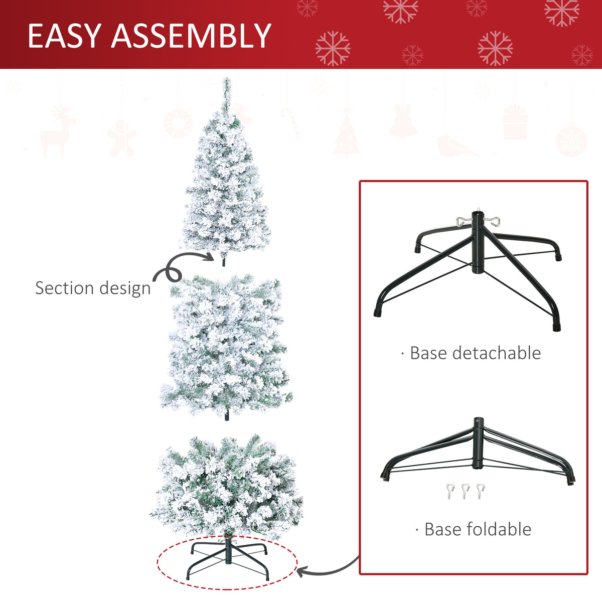 HOMCOM 6FT Prelit Artificial Snow Flocked Christmas Tree with Warm White LED Light, Holiday Home Xmas Decoration, Green White