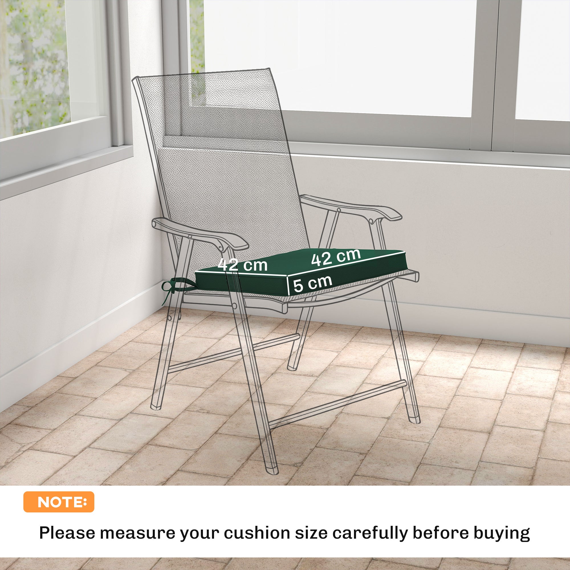 Outsunny Set of 6 Chair Cushion Seat Pads Dining Chair w/ Straps, Indoor Outdoor Removable Tie On Garden Patio, Green