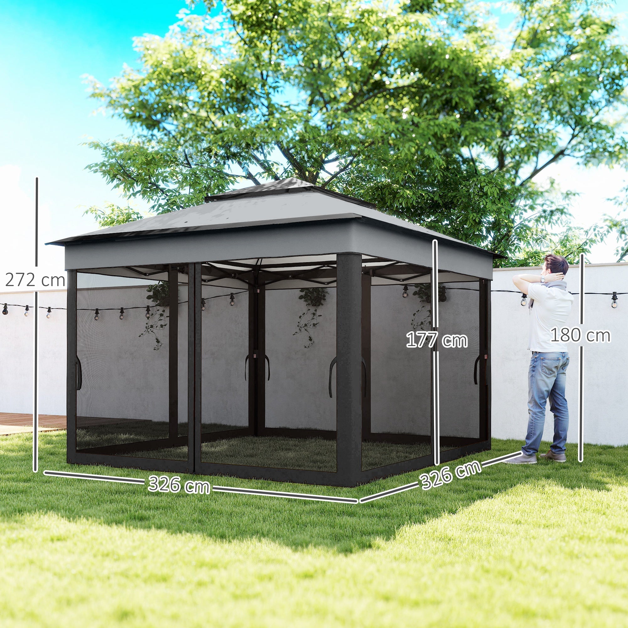 Outsunny 3 x 3(m) Pop Up Gazebo, Height Adjustable Instant Event Shelter with Netting and Carrying Bag, Grey