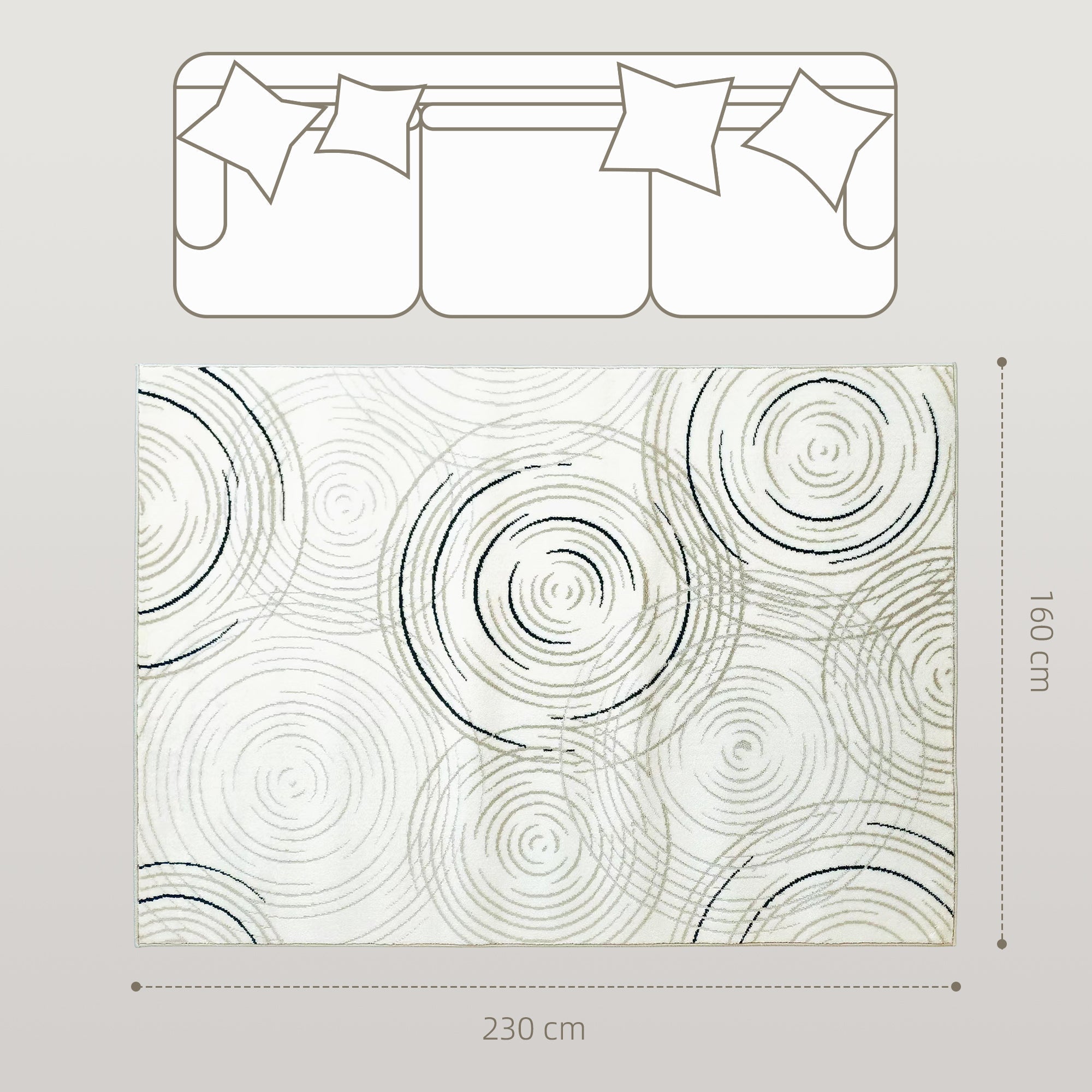HOMCOM Modern Area Rug, Swirl Pattern Machine Washable Rug, Allergy-Friendly Floor Carpet for Living Room, Bedroom, Dining Room, Home Office, 230 x 160 cm, Cream White