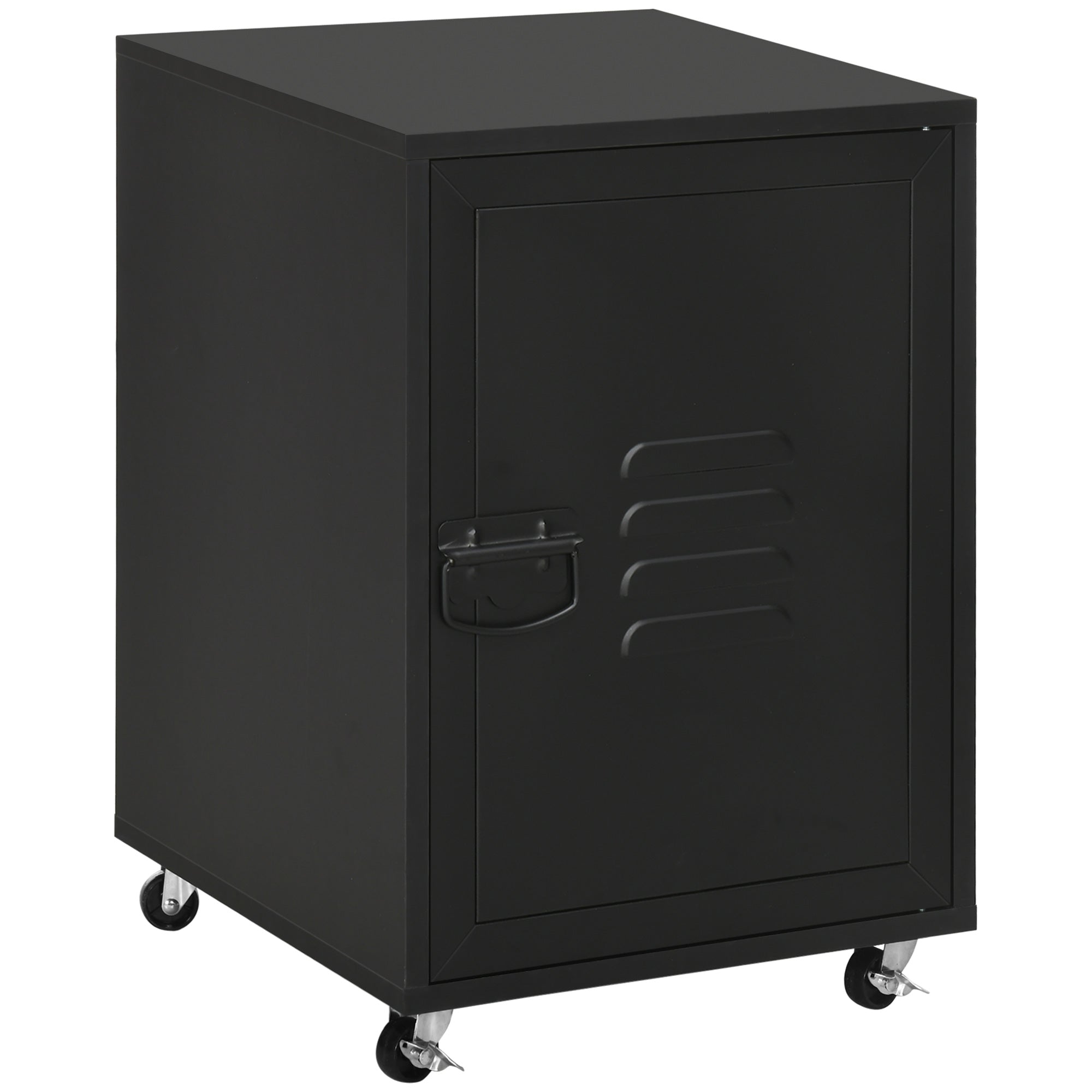 HOMCOM Rolling Metal Storage Locker Cabinet, Industrial Mobile Lockable Cabinet with Adjustable Shelf and Wheels for Home Office Living Room, Black