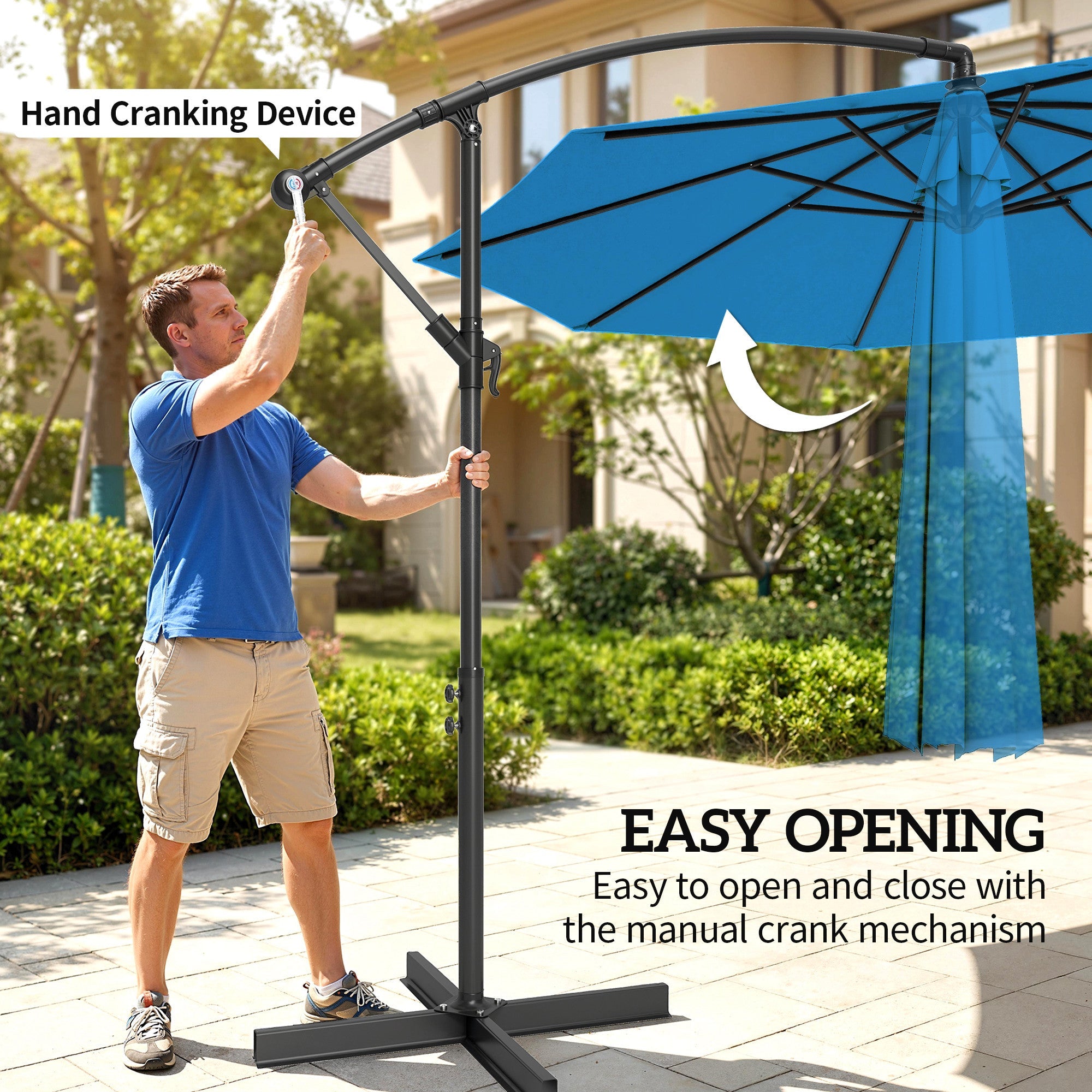Outsunny 3m Overhanging Cantilever Parasol, with Cross Base - Blue