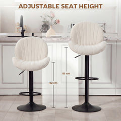 HOMCOM Bar Stools Set of 2, Swivel Barstools with Back, Adjustable Height and Footrest for Kitchen Island, Dining Room, Cream