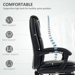 HOMCOM Faux Leather Reclining Office Chair, with Footrest - Black