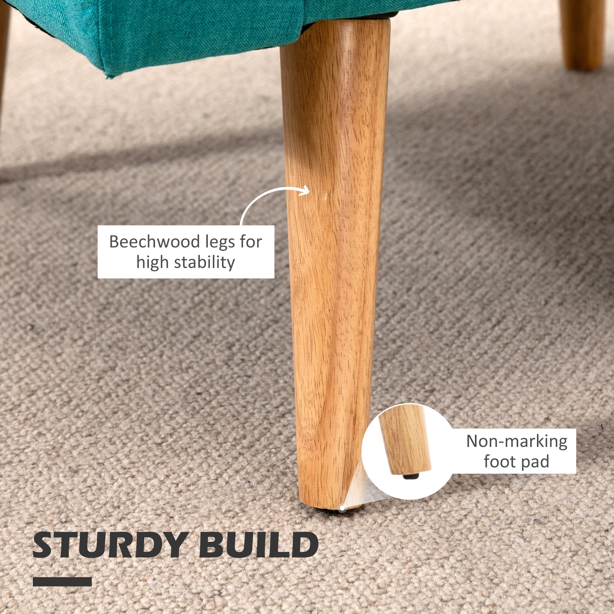 HOMCOM Accent Chair, Linen-Touch Armchair with Pillow, Upholstered Leisure Lounge Sofa for Living Room, Club Chair with Rubber Wooden Frame, Teal