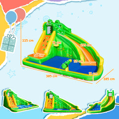 Outsunny Kids Bouncy Castle, 5 in 1 Large Crocodile Style Inflatable House Slide Basket Water Pool Gun Climbing Wall with Blower Carrybag for Kids Age 3-8, 3.85 x 2.85 x 2.25m