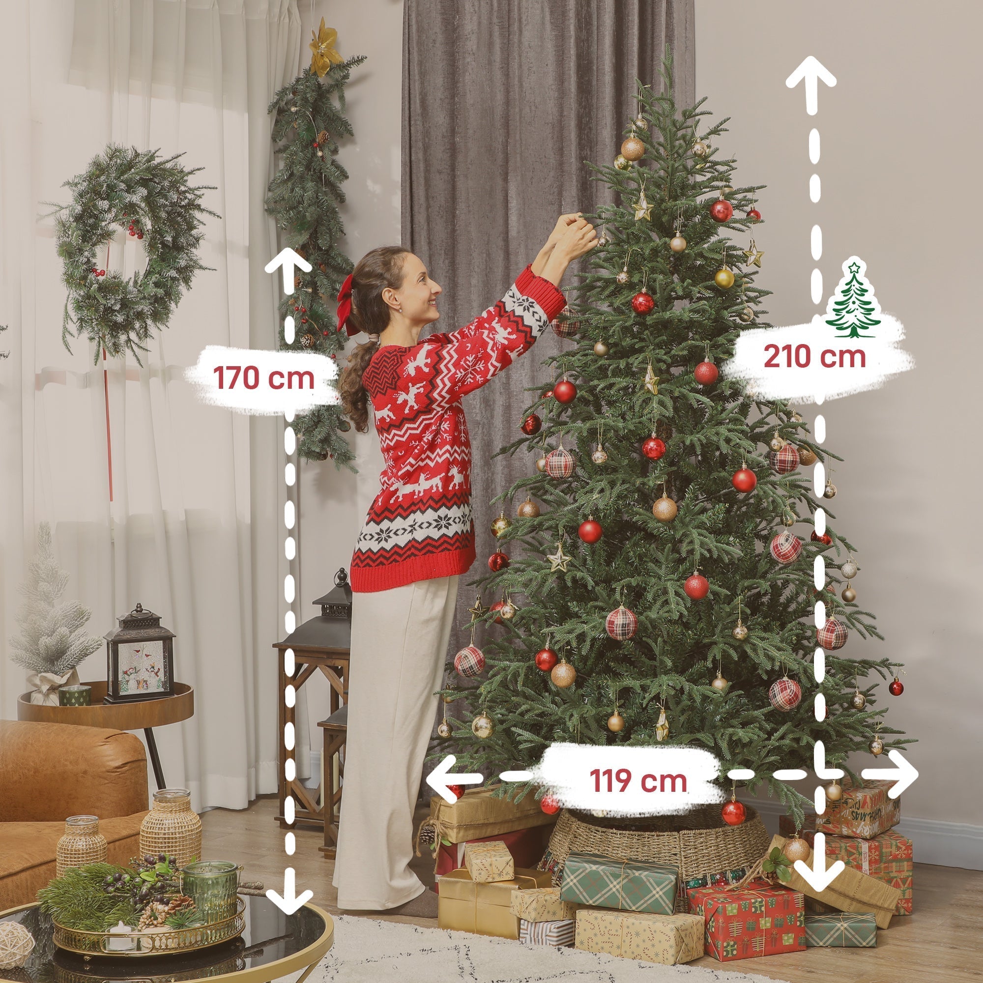 HOMCOM 7 ft Full Spruce Christmas Tree with Realistic Dense Tips, Easy Assembly - Green