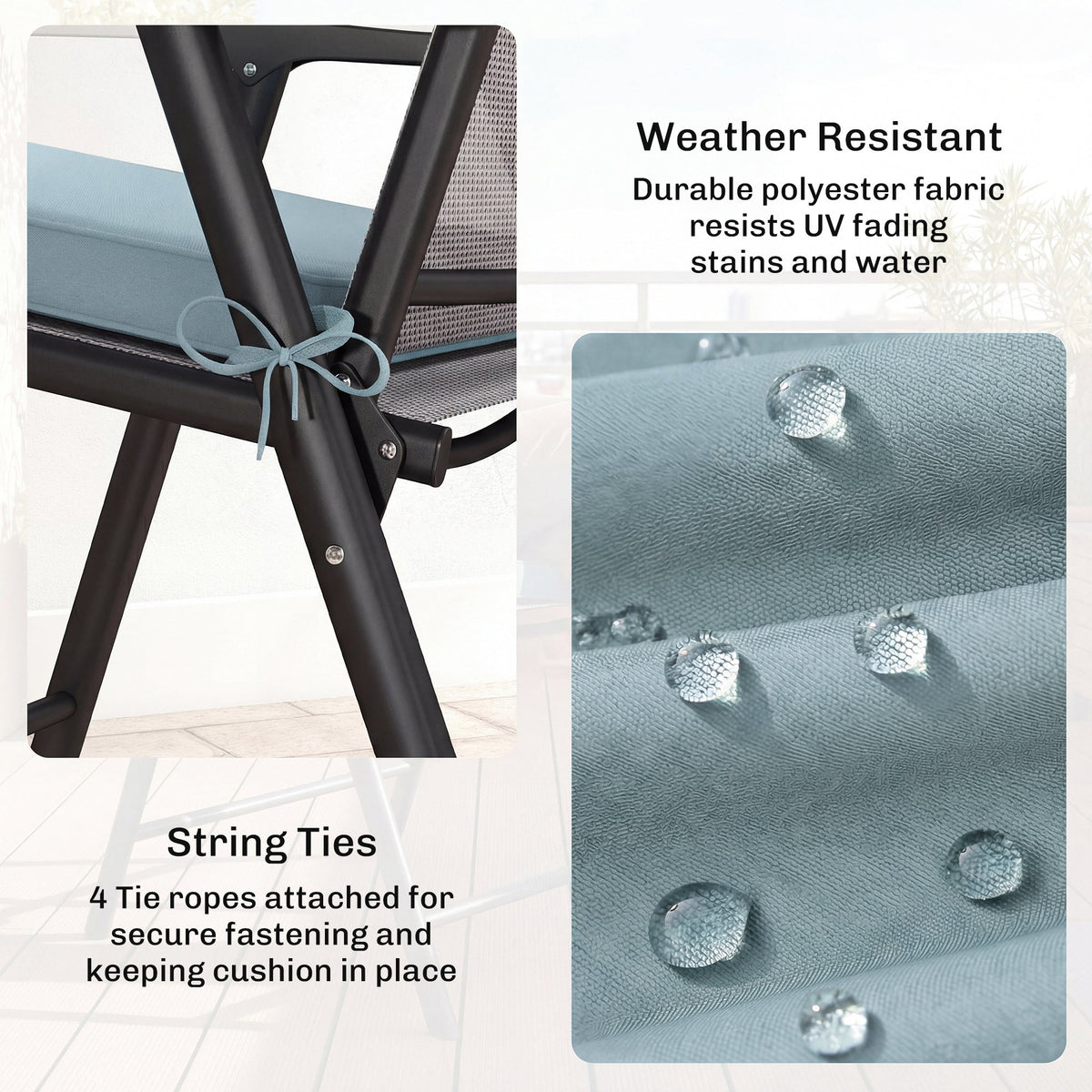 Outsunny Set of 6 Chair Cushion Seat Pads Dining Chair w/ Straps, Indoor Outdoor Removable Tie On Garden Patio, Light Grey