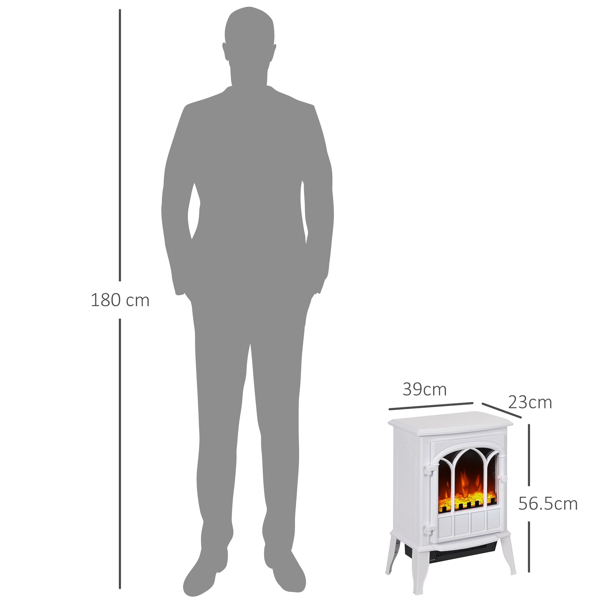 HOMCOM Freestanding Electric Fireplace, Electric Log Burner with LED Flame Effect, Overheating Safety System, 1000W/2000W White