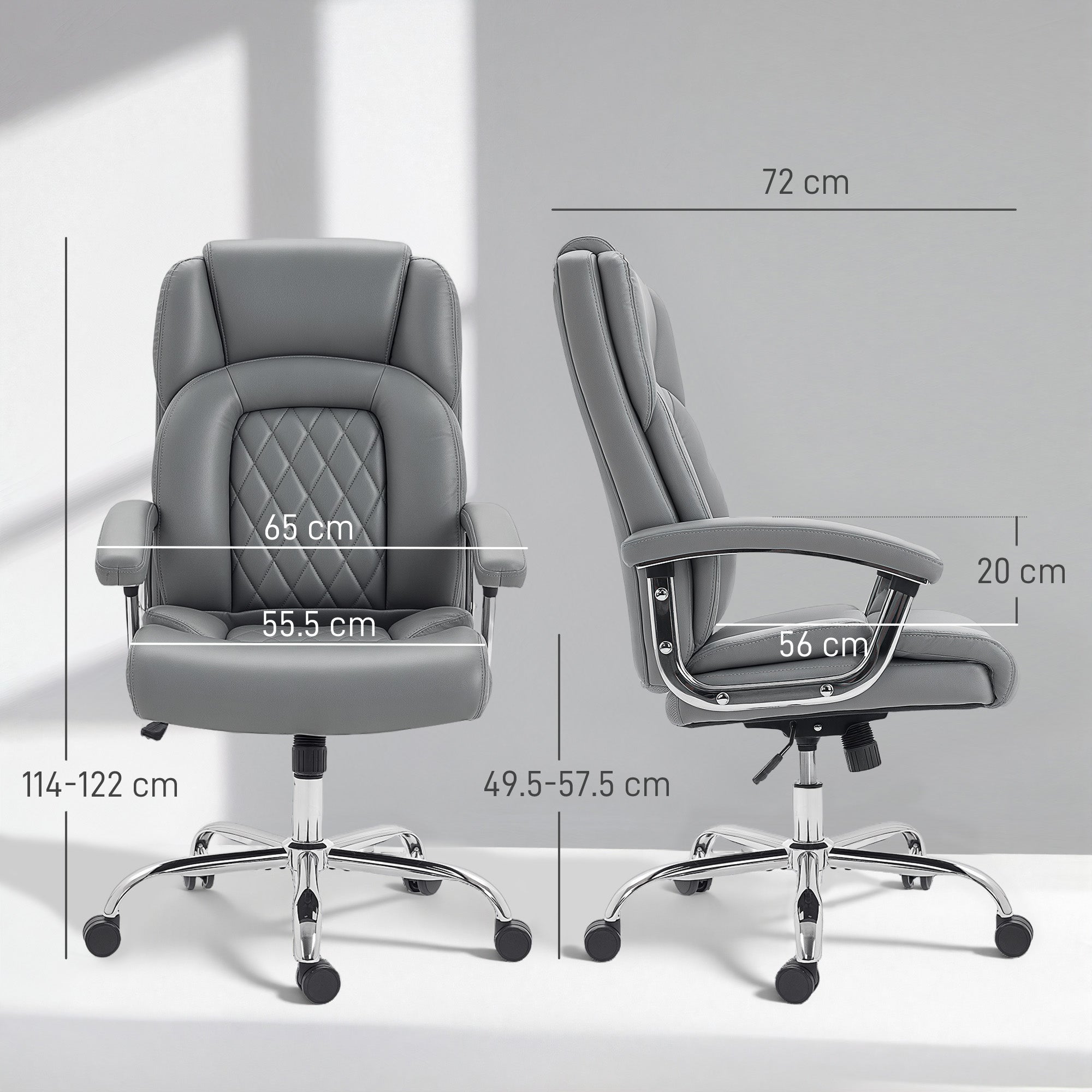 HOMCOM Big and Tall Office Chair 180kg with Spring Cushion, PU Leather - Grey
