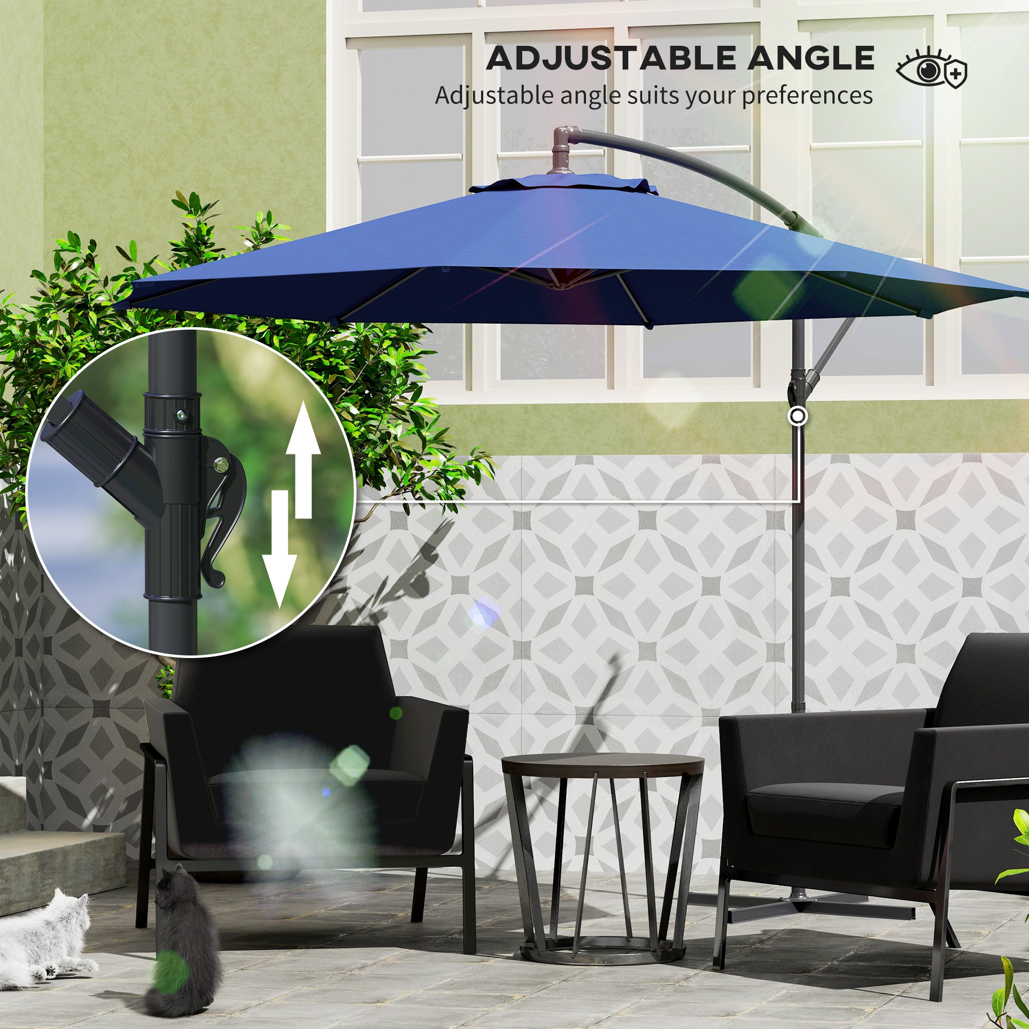 Outsunny 2.45m Overhanging Cantilever Parasol, with Cross Base - Blue