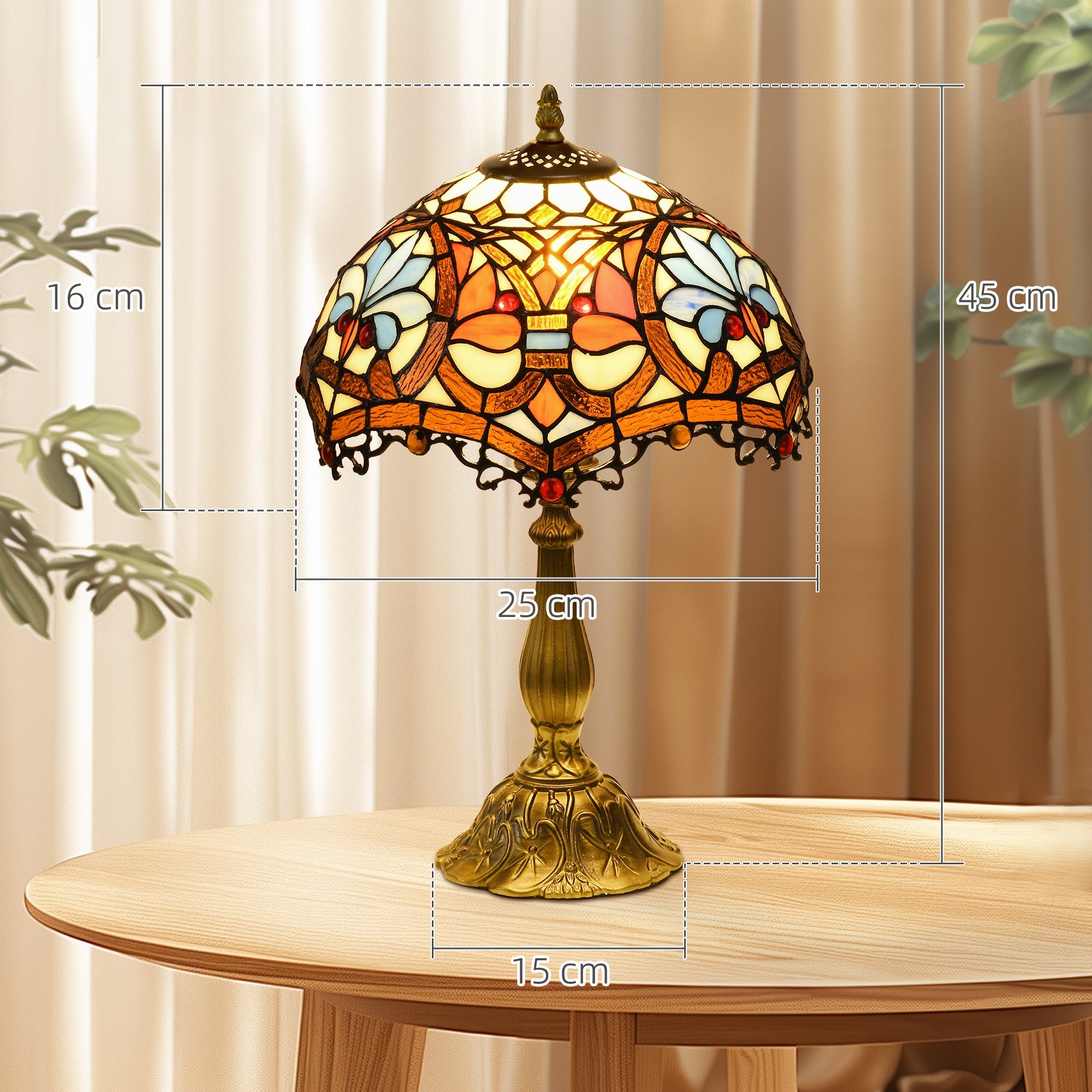 HOMCOM Stained Glass Table Lamp, Handcrafted Artisan Collectible, Suitable for Living Room and Bedside, Multi-Coloured, Ð¤25 x 45Hcm, Zinc Alloy.
