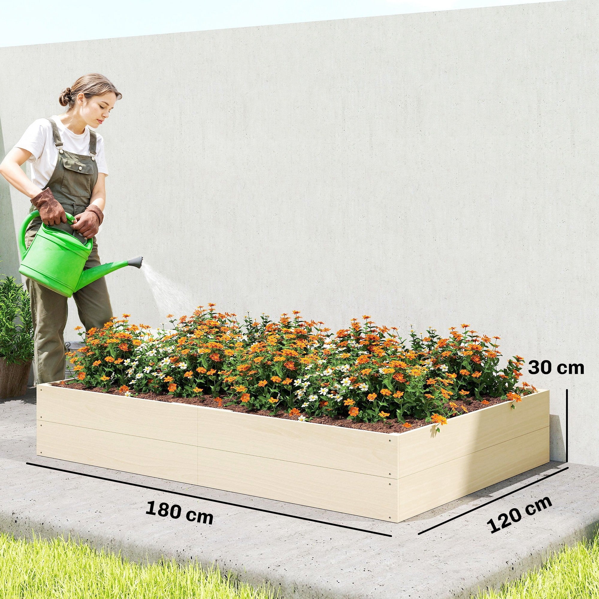 Outsunny Wooden Raised Bed for Garden, 620L Extra Large Raised Garden Bed with Open Bottom, Outdoor Elevated Planter Box