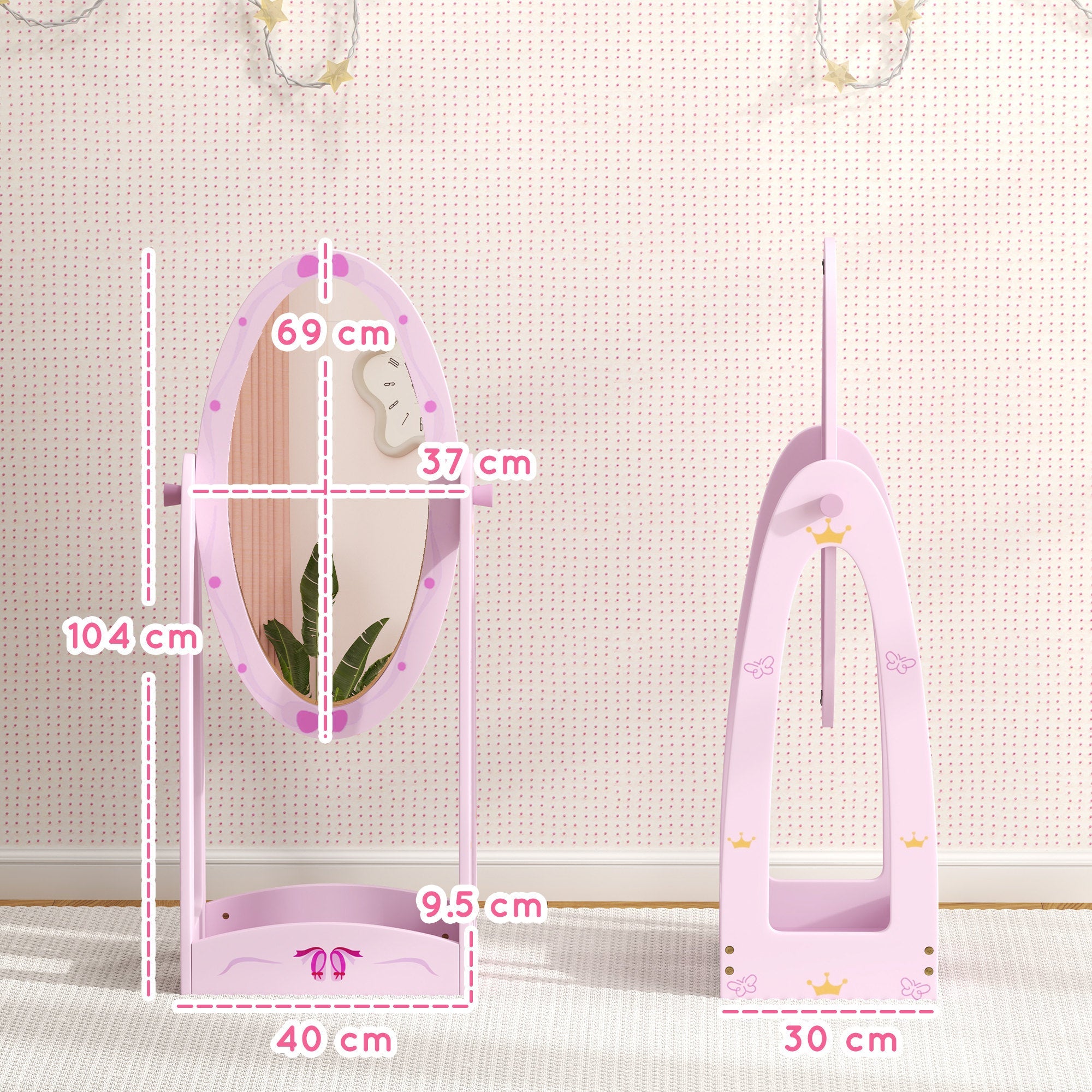 AIYAPLAY Kids Full Length Mirror, 360Â° Rotating Children Standing Mirror with Storage Shelf, Pink