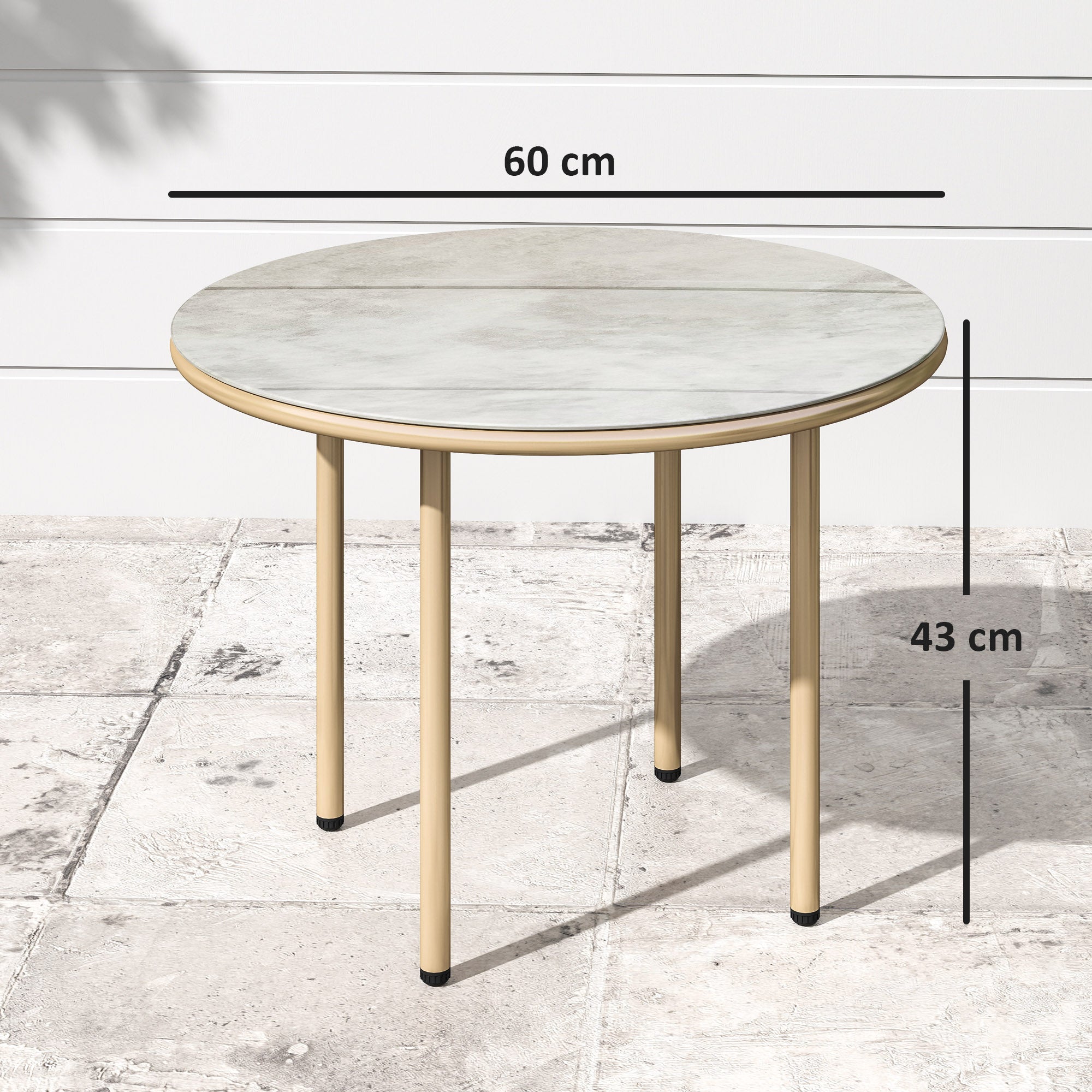 Outsunny Round Coffee Table, Modern End Side Table with Faux Marble Tempered Glass Top, Steel Frame for Living Room, Bedroom, Office, Beige
