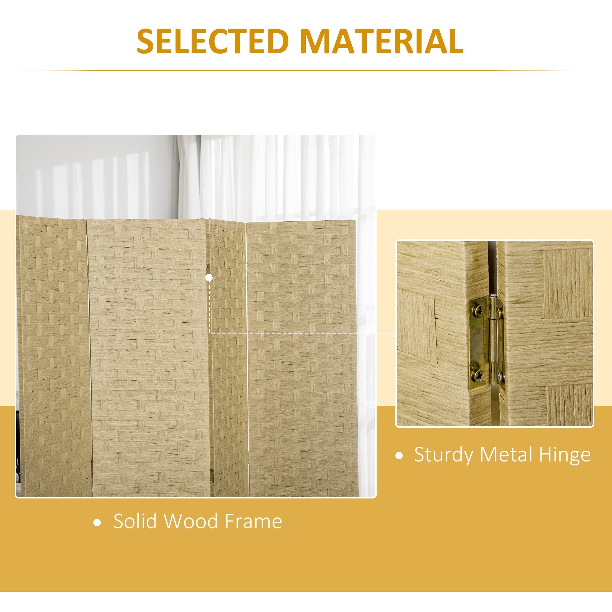 HOMCOM 4-Panel Room Dividers, Wave Fibre Freestanding Folding Privacy Screen Panels, Partition Wall Divider for Indoor Bedroom Office, 170√Ç cm, Brown