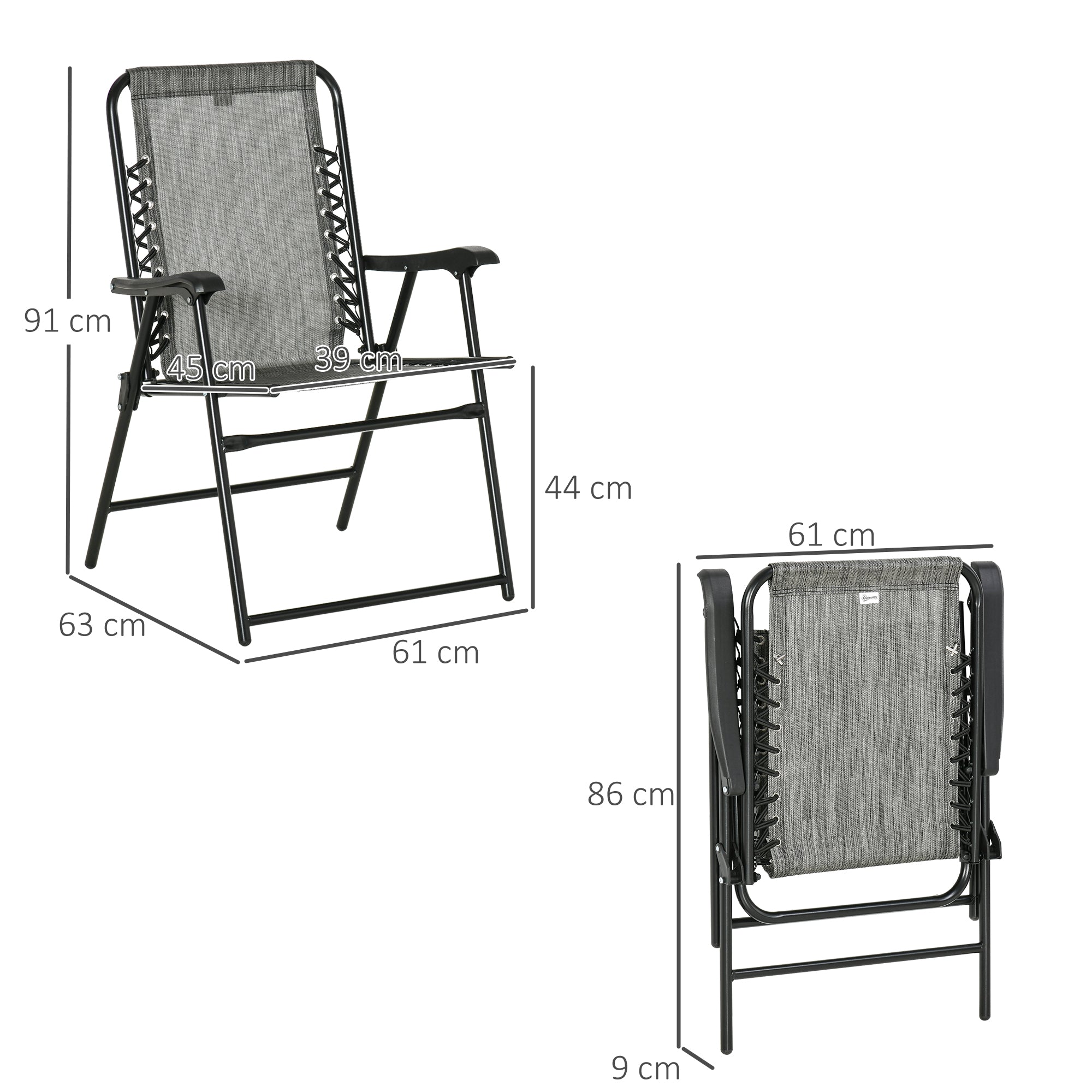 Outsunny Pieces Patio Folding Chair Set, Outdoor Portable Loungers for Camping Pool Beach Deck, Lawn Chairs with Armrest Steel Frame, Mixed Grey