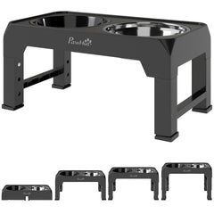 PawHut Raised Dog Bowl, Foldable Elevated Dog bowls with Slow Feeder, 4 Adjustable Heights, for Small Medium Large Breeds