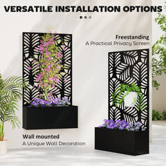 Outsunny Metal Garden Bed for Garden with Trellis, Wall Mounted or Freestanding Raised Planter with Privacy Screen