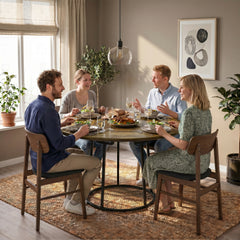 HOMCOM Dining Table Space Saving Kitchen Table Spliced Tabletop Conical Metal Base 120 cm Round Rustic Brown